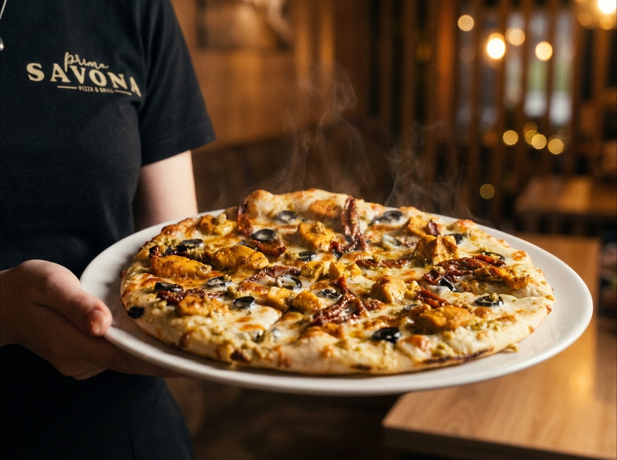 Pizza Savona podana na talerzu